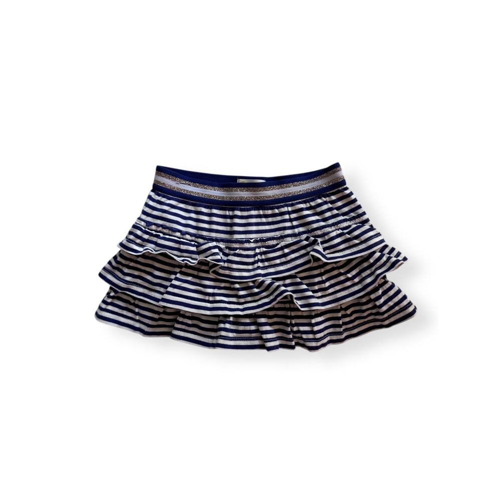 Mini Boden navy stripe ruffle skort